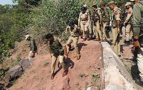 Additional Director General of Police (ADGP), Jammu Zone, Anand Jain with security personnel during a search operation after a bus carrying pilgrims was ambushed by terrorists, in Reasi district of Jammu and Kashmir